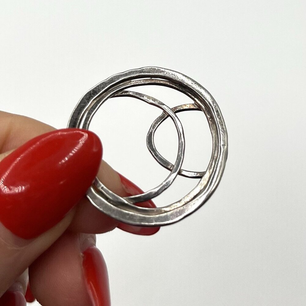 Sterling Silver Modernist Double Circle Pendant Necklace 925 Minimalist Artisan - Picture 9 of 10